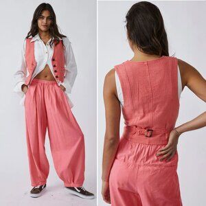 FREE PEOPLE Charley Linen Blend VEST Size XL Watermelon NEW $98